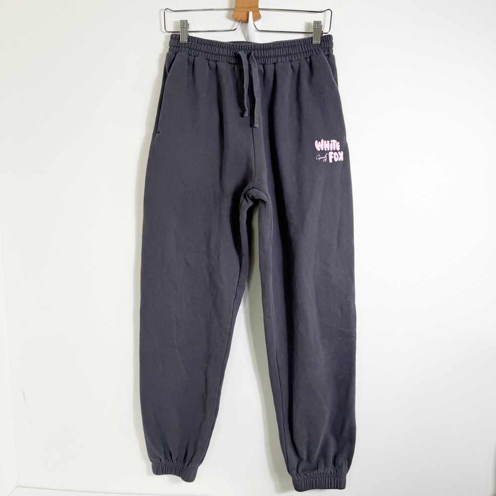 White Fox Sweatpants Women Medium Gray Capsule 09 Logo Joggers Fleece Drawstring